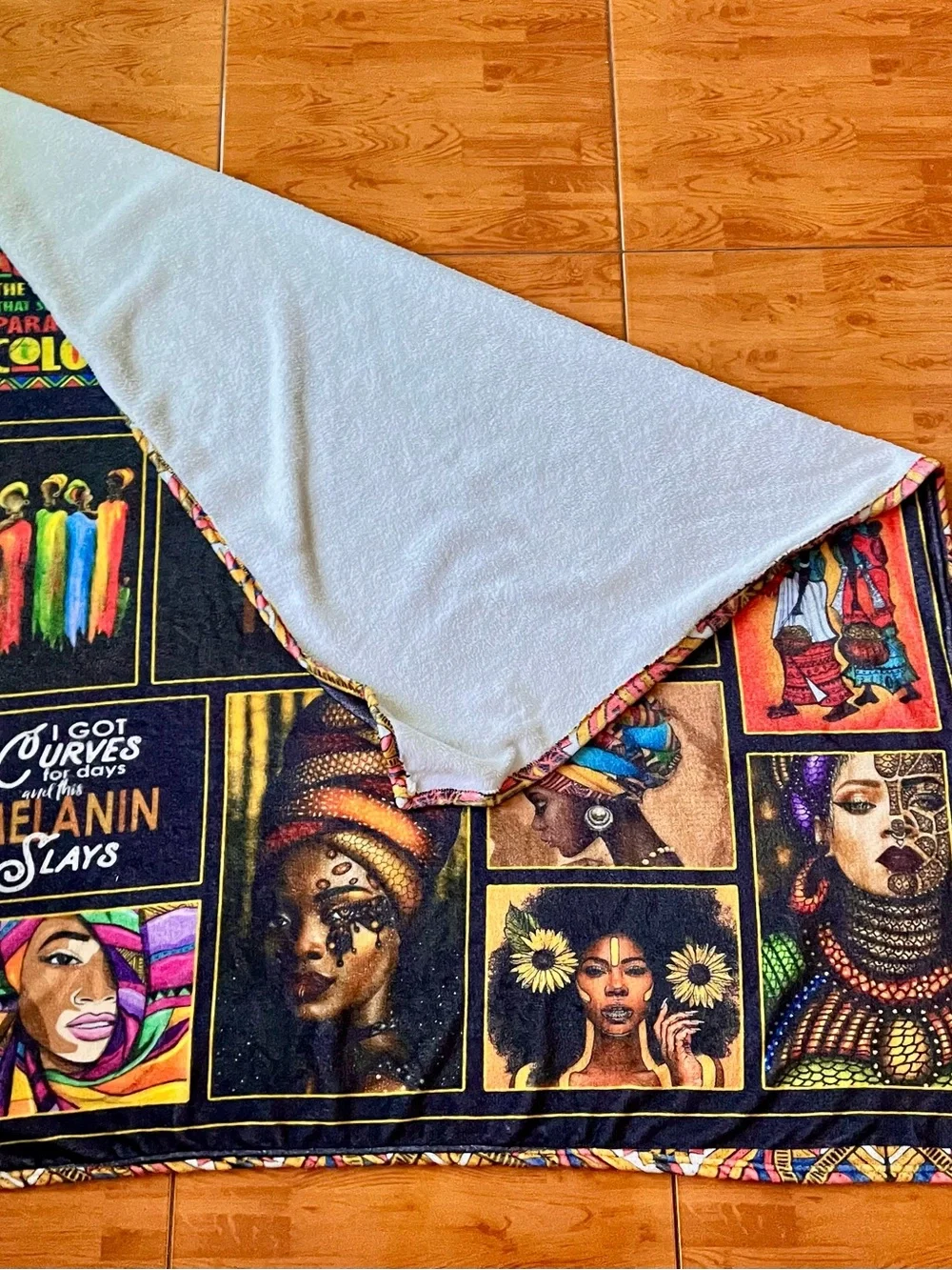 Blank NYC Black Multi-Color African Patchwork Throw